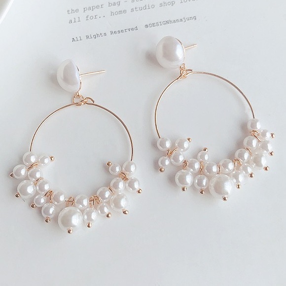 Pearl Drop Hoop Earrings - Picture 5 of 6